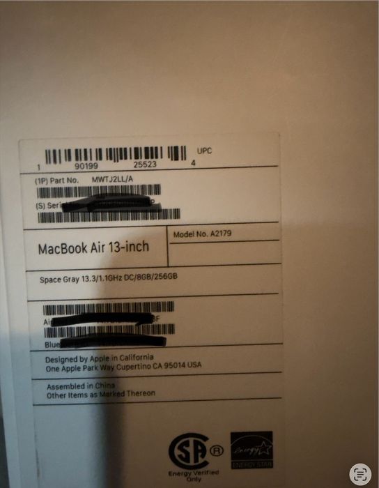 Macbook Air 13,3 2020r 256gb