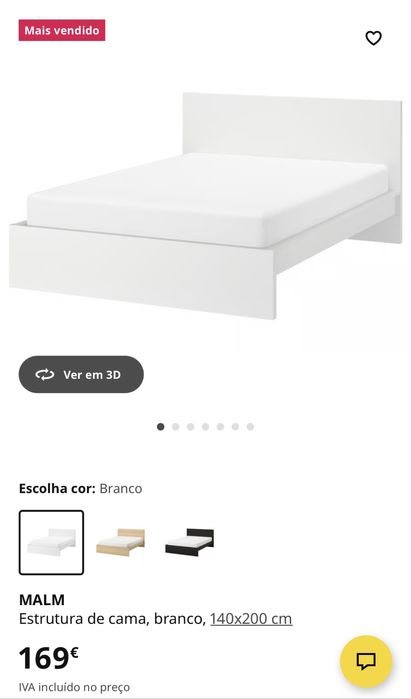 Cama casal Malm 140x200 cm com estrado e colchão