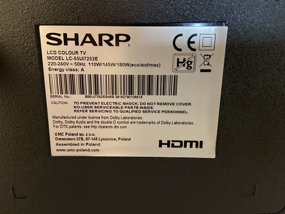 Телевізор 40,55ʼʼ Sharp LC-40CFG6022E SmartTV/wifi/радіопульт