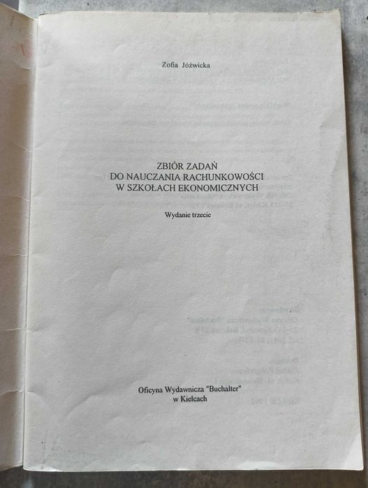 Zbiór zadań do nauczania rachunkowości, Jóźwicka