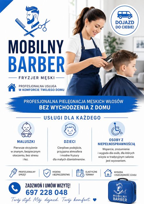 Mobilny fryzjer męski, barber