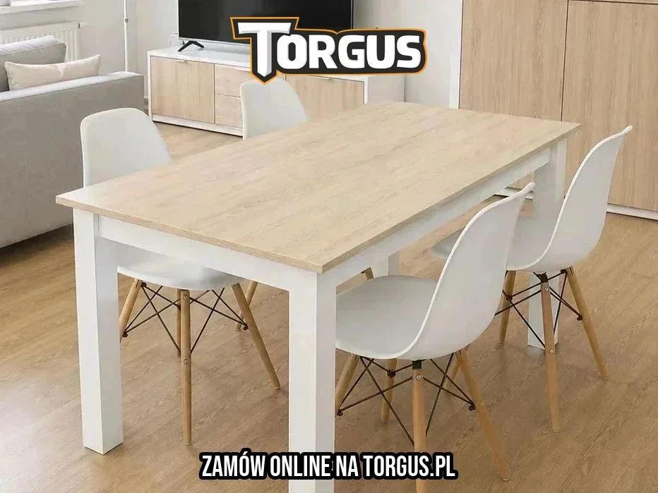 NOWY Stół z Krzesłami do Jadalni Kuchni Salonu Drewniany Sonoma Biały 120x80 cm Stół i Krzesła Skandynawskie Meble Do Domu Kuchenny OKAZJA! Faktura