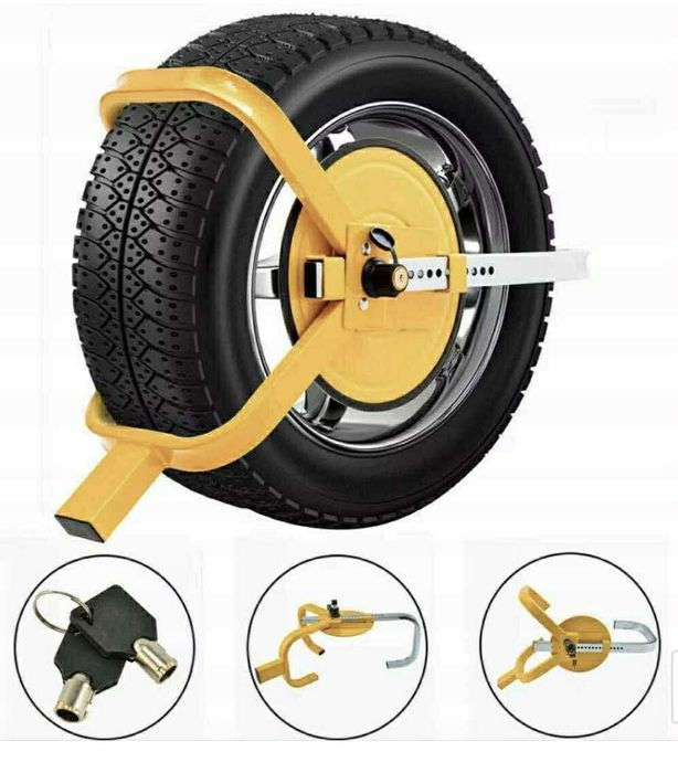 Antykradzieżowa blokada na koło samochodu i przyczepki – uniwersalna