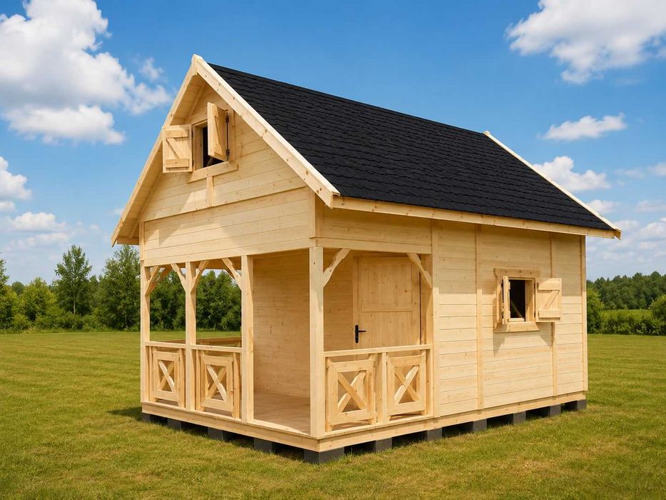 Domek drewniany OLAF 6x4 m z poddaszem i tarasem