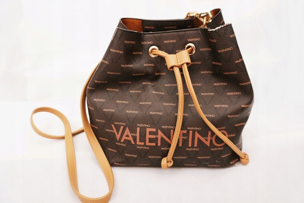 worek torebka damska Valentino Liuto eko skóra brąz logo