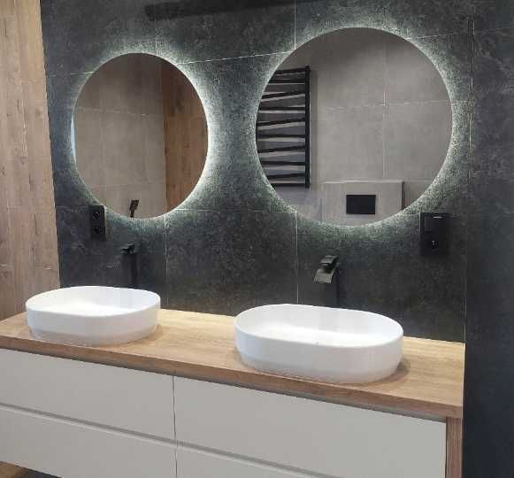 Nowe Lustro Okrągłe Led Podświetlane Łazienkowe Śr. 70cm Szlifowane