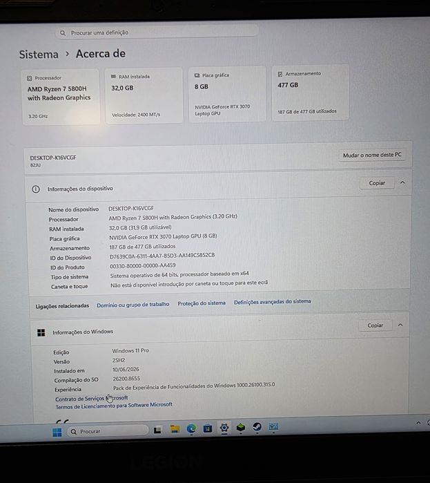 Portátil gaming rtx 3070 8gb, ryzen 7 5800h, 32gb ram