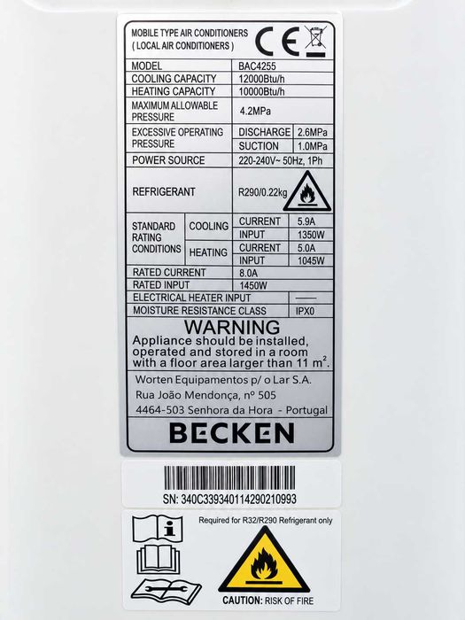 Ar Condicionado Portátil Becken 12000 BTU c/ Aquecimento