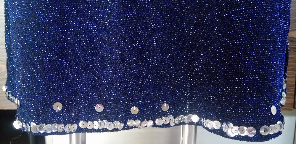 Długa sukienka suknia wieczorowa kolor granatowy rozmiar 44 cekiny