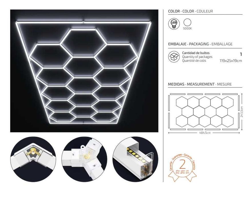 LED modular hexagonal - Oficinas, Barbearias, Ginásios (LUZ)