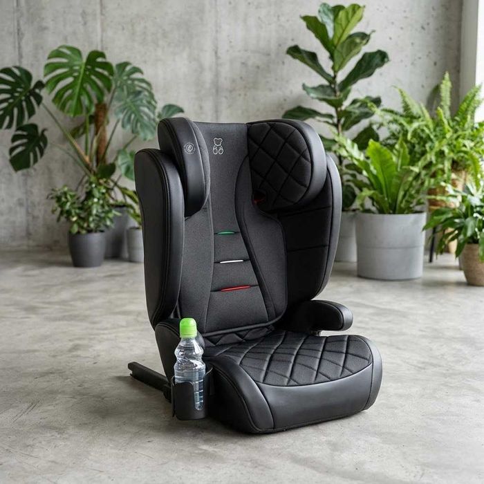 Fotelik Samochodowy ISOFIX 15-36 kg 100-150 cm 2w1 Podstawka I-size R129 Regulowany Ekoskóra Uchwyt na butelkę NOWY + GRATIS Organizer