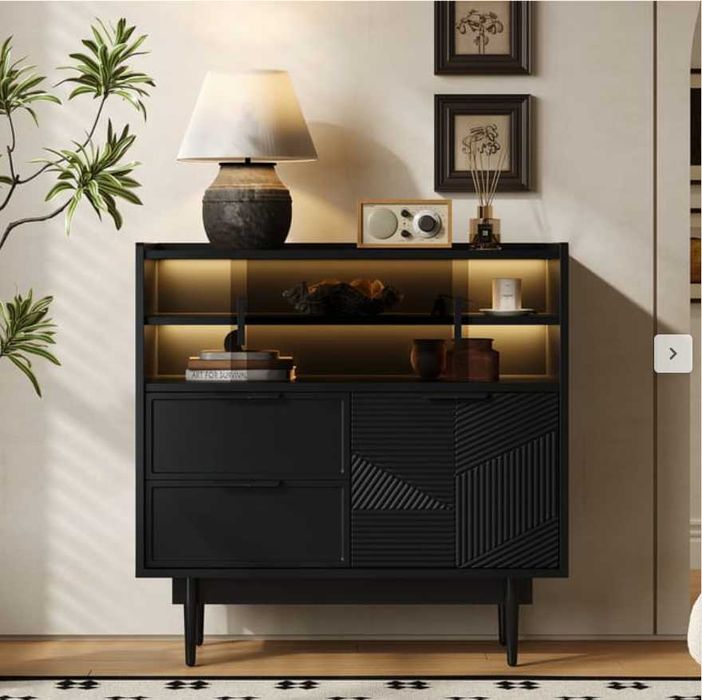 Aparador, vitrine com 2 gavetas, 1 porta de madeira