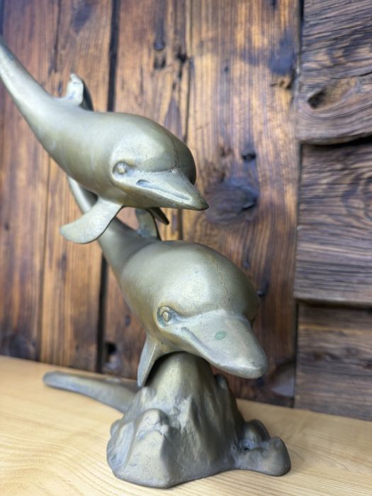 Figurka mosiężna delfiny mosiądz vintage prezent S516
