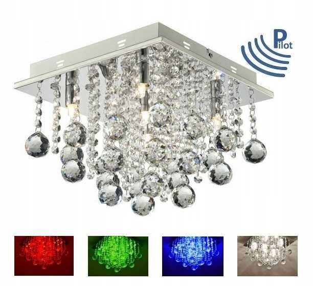 Lampa Sufitowa Kryształy Szklane 20 Led RGBW + Pilot
