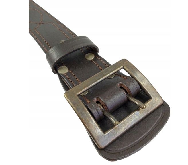 Solidny Pas Brązowy Oficer Wojsko PL Skóra Licowa Klamra Mosiądz 115cm