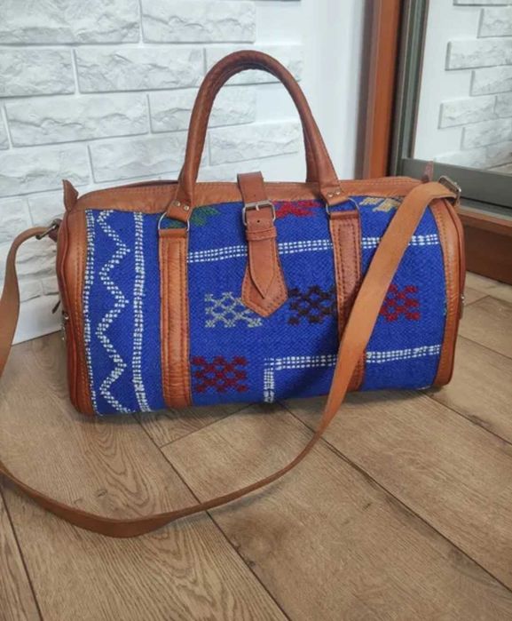 Bally вінтажна шкіряна жіноча дорожня сумка коричнева синя шкіра