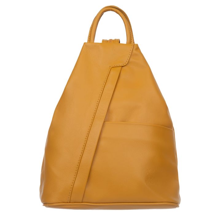 VERA PELLE plecak skórzany licowy elegancki trójkątny V520 musztardowy