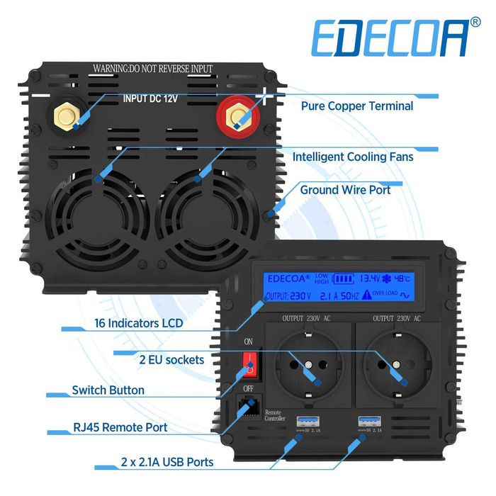 Inversor Edecoa 12V-220V 3000W p/ Autocaravana/Camião/jipes Novo