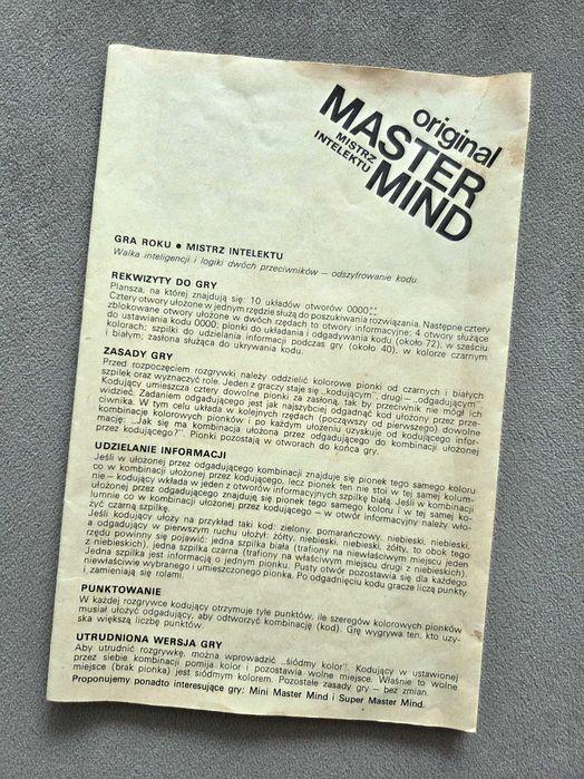 Master Mind Original Mistrz Intelektu - Kultowa Gra PRL