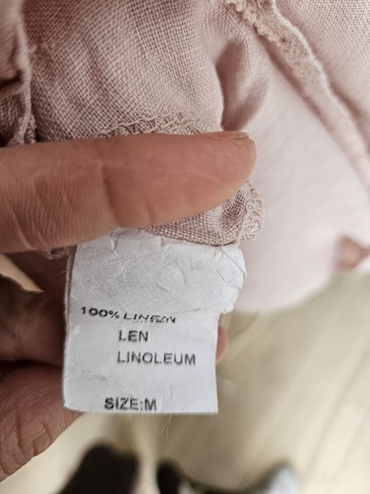 Lniana tunika damska bluzka oversize pudrowy róż Marisa Marie M 100% L