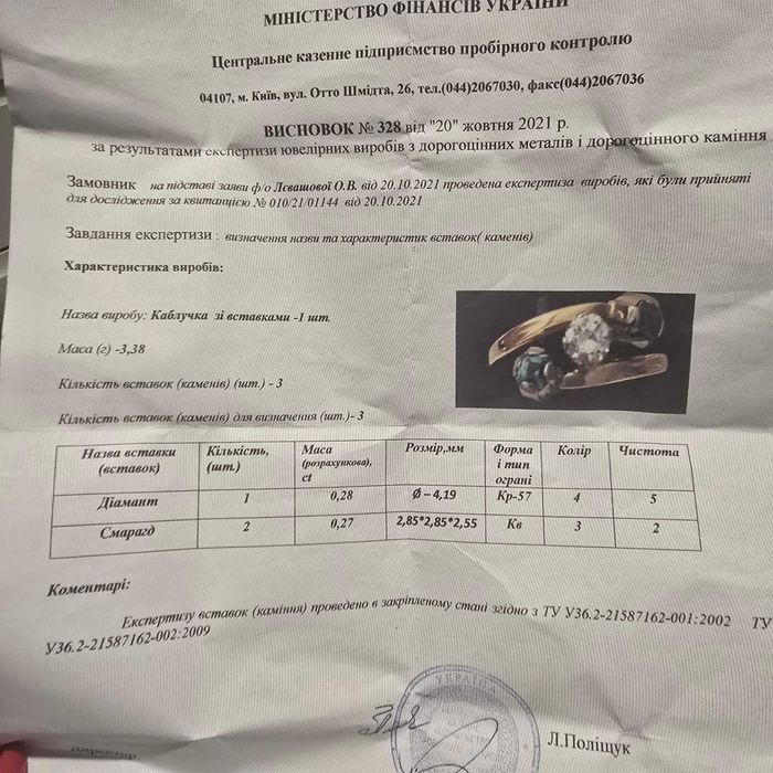 золотий перстень діамант і смарагди