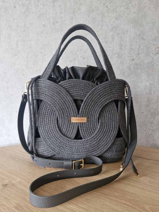 Torebka ze sznurka handmade ciemny szary piękna