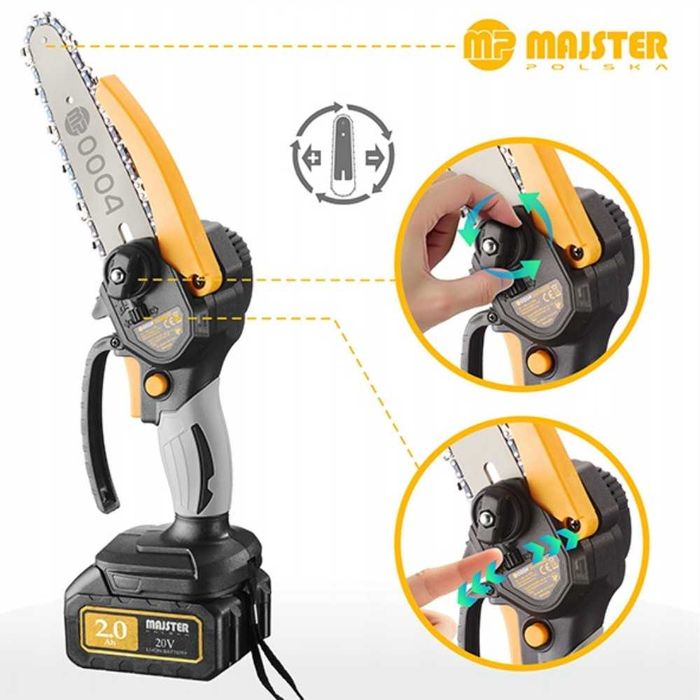 MOCNA Piła łańcuchowa na akumulator MINI + 4x łańcuch DUŻY Zestaw XXL
