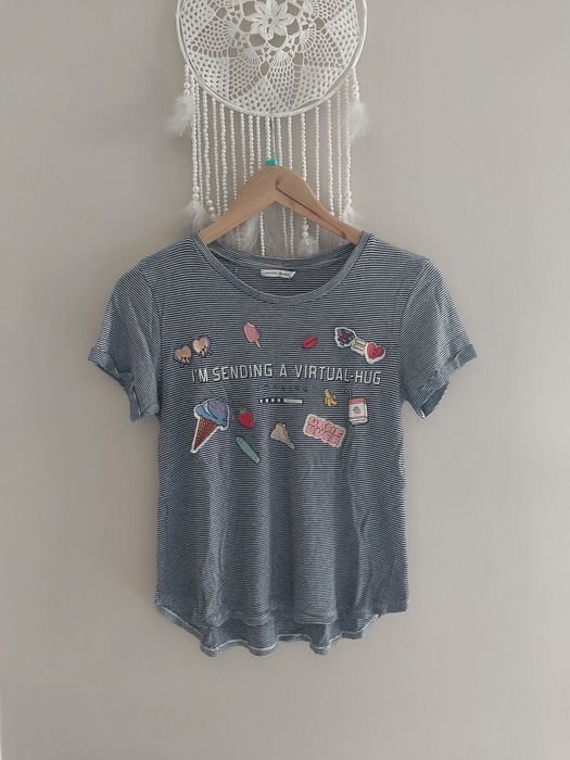 T-shirt koszulka Bershka M 38 w paski prążek niebieska