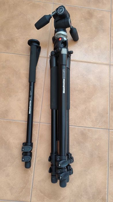 Tripé Manfrotto 3 secções em aluminio + Cabeça