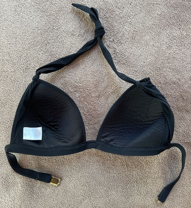 Czarny stanik bikini glamour 80C złoty łańcuch wiązane trójkąt