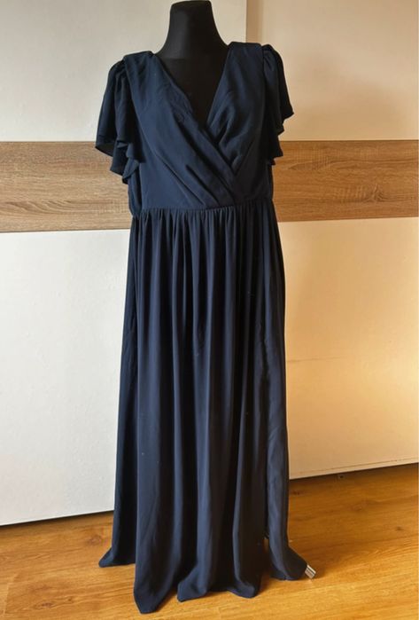Długa granatowa sukienka. Rozmiar 44/46 2xl 3xl xxl xxxl