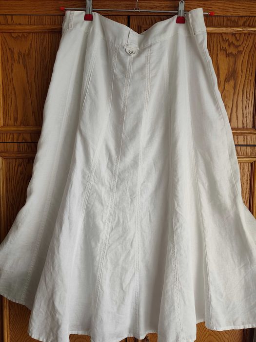 Elegancka biała spódnica midi na podszewce z lnu CANDA r. XL