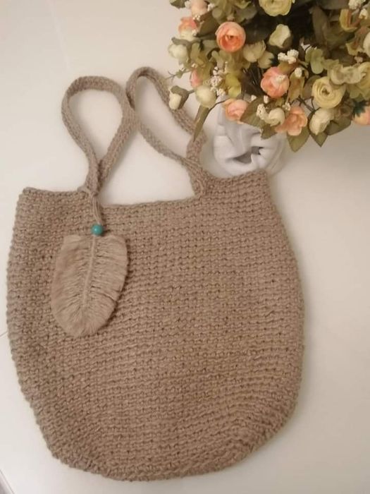 Джутовая сумка-шоппер . Ручная работа.