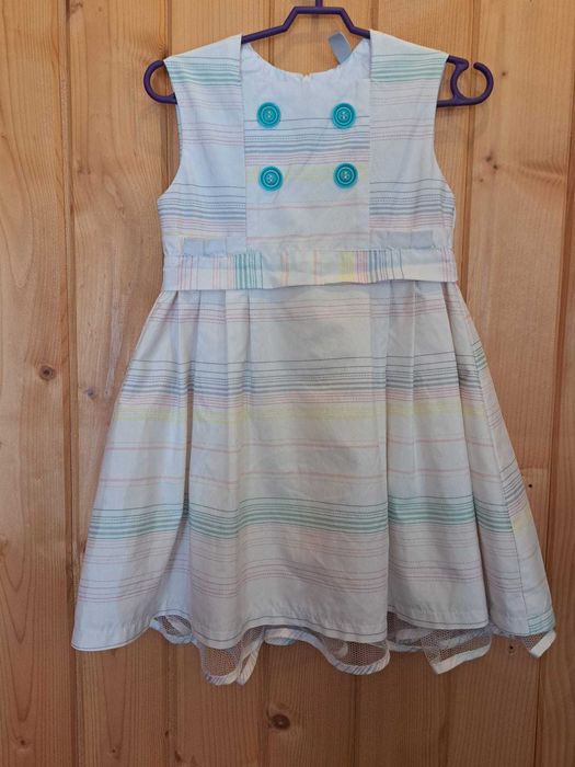 Sukienka dla dziewczynki biała w kolorowe paski