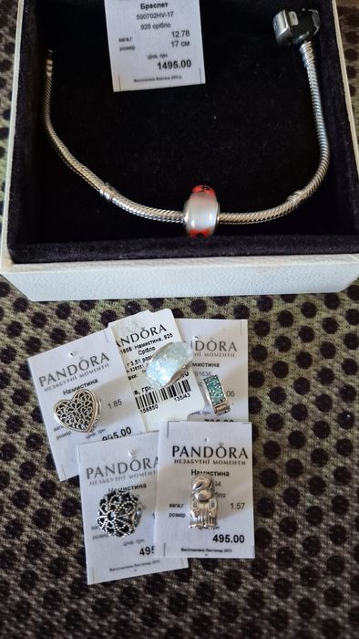 Серьги Pandora, серебро с фианитами.