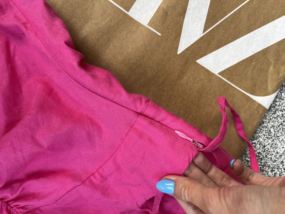 ZARA nowa obcisła lniana sukienka drapowana różowa krótka mini len S