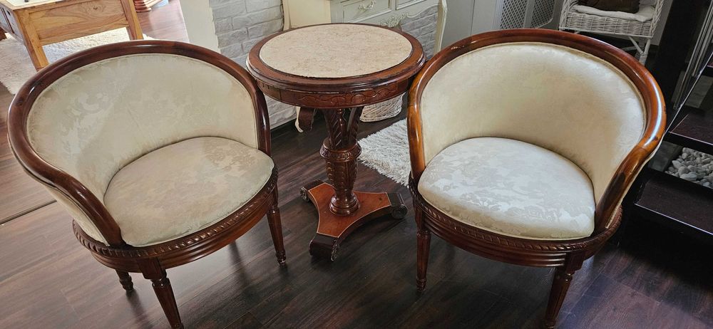 Stolik kawowy + 2 krzesła klubowe styl ludwikowski | komplet