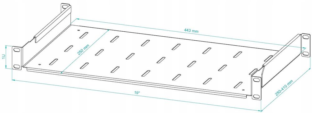 Półka RACK 19" 1U 250mm Regulowana 250-410 mm do Szaf RACK Stalflex