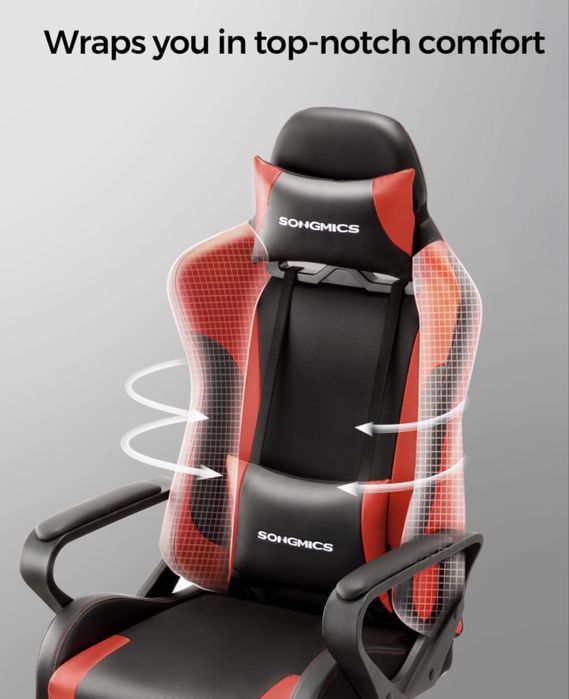 Krzesło biurowe gamingowe regulowane czarne czerwone