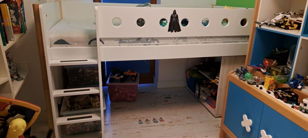 Łóżko piętrowe Flexa, materac 90 x 185 cm + tunele