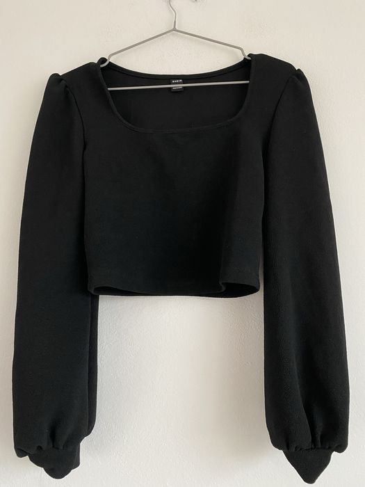 Czarna bluzka z długim rękawem crop top Petite XS
