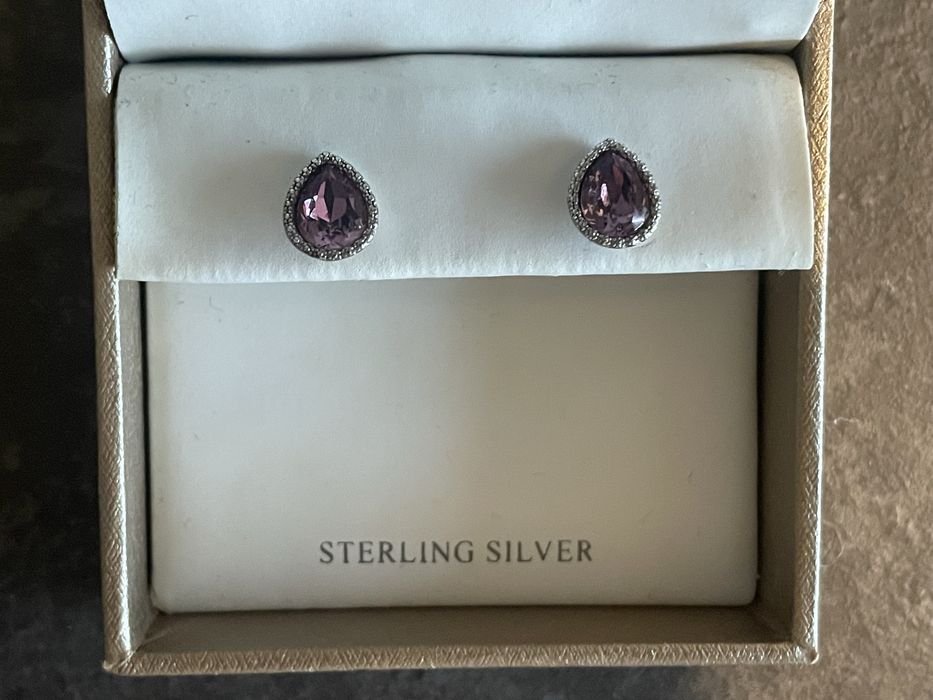 Kolczyki swarowski fiolet srebrne sztyfty Harper Rae sterling silver