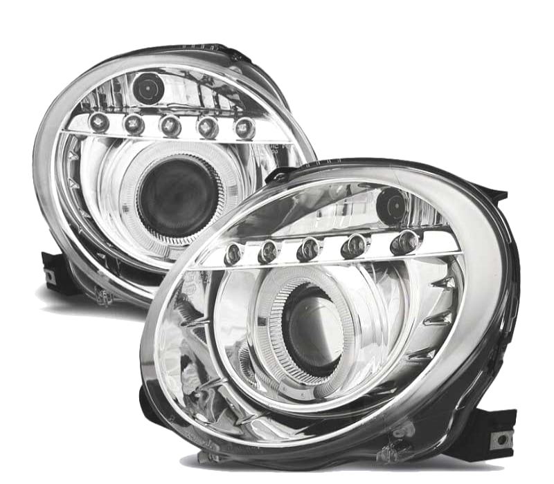 FARÓIS ANGEL EYES FIAT 500 07-15 FUNDO CROMADO