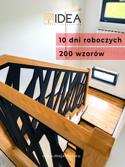 balustrada ażurowa, schody drewniane projekt montaż poręcz barierka