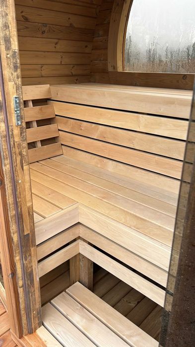 Modern Sauna Beczka 150cm Panorama Szyba Harvia 6kW Sauny Ogrodowe Tub