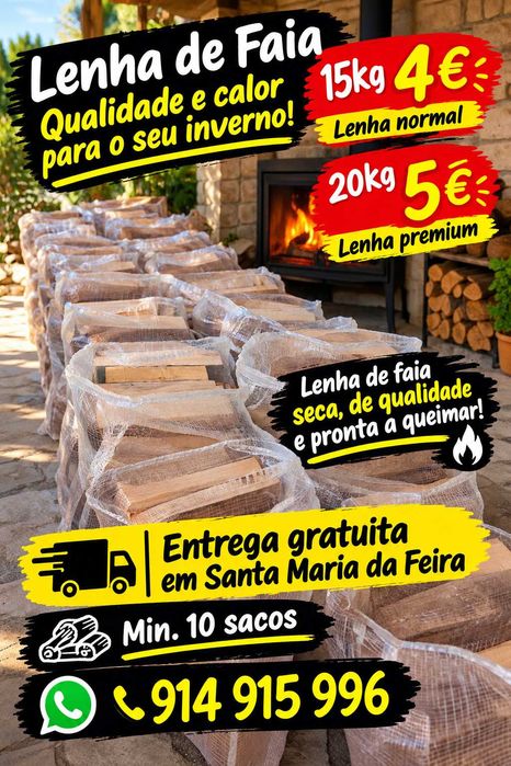 Lenha de faia em sacos