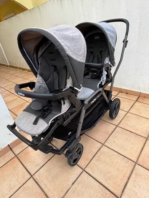 Carrinho de Gémeos Peg Perego + 2 Ovos + 2 Bases ISOFIX + Forras Ovos