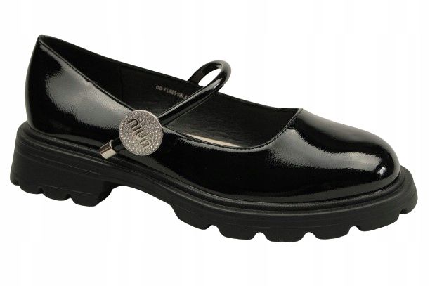 Półbuty na pasek skóra naturalna lakier 36