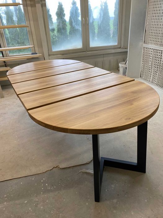 Okrągły rozkładany stół dębowy- stół dębowy- loft- producent