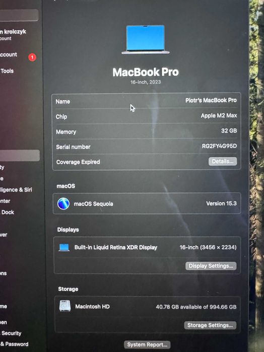 MacBook Pro 16" M2 Max 12-core CPU 38-Core GPU 32GB 1TB GWIEZDNA SZAROŚĆ